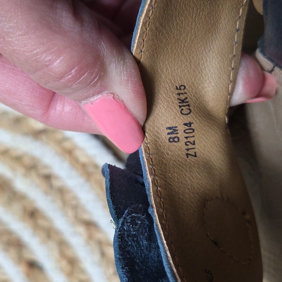 Born Concept Boc Dandee Wedge Navy Blue Leather Floral Sandals, Size 8 - Picture 7 of 9